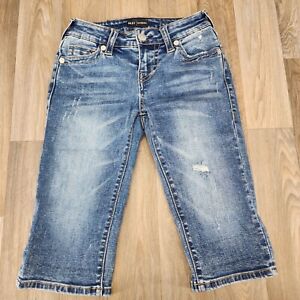 True Religion Riley Knee Length Shorts Blue Denim Women's Size 23 Jean Shorts