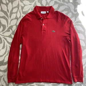 LACOSTE Classic Red Polo Jumper | Fr 5 UK L Men’s Pullover Collared 100% Cotton - Picture 1 of 9