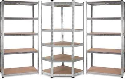 Scaffale ad Angolo Scaffalatura in Metallo Zincato con Mensole Ripani in Legno - Immagine 1 di 4