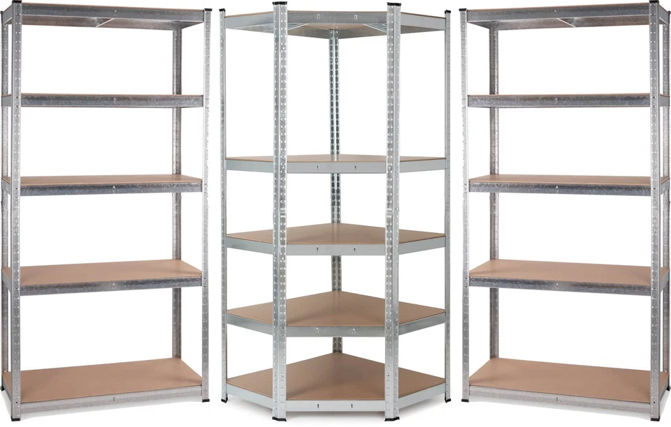 Scaffale ad Angolo Scaffalatura in Metallo Zincato con Mensole Ripani in Legno - Immagine 1 di 4