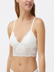 Bralette ohne Bügel creme Größe M Blattmuster Longline Spitze herausnehmbare Pads - Bild 1 von 5