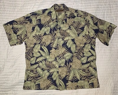 Tori Richard Mens XL Blue Tropical Palms & Leaves Cotton Lawn Hawaiian Shirt - Image 1 of 4