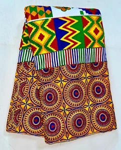 African Fabric/ Woven Kente - Orange, Red, Blue, Metallic Gold “Aboagye”, 6 Yds - Picture 1 of 8
