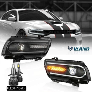 Pair LH&RH LED Sequential Indicator Headlight For 11-14 Dodge Charger w/H7 Bulbs - Picture 1 of 11