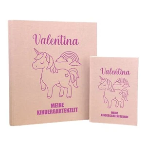 Personalisiertes Set aus Freundebuch Kindergarten und Erinnerungsmappe | Einhorn - Bild 1 von 4