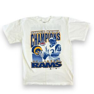 Vtg St Louis Rams Super Bowl T Shirt Double Sided Kurt Warner NFL Retro Sz L