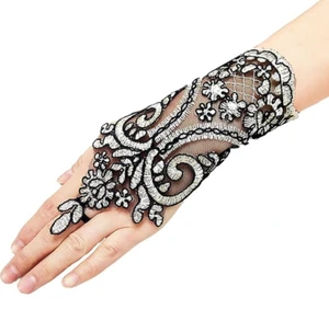 Lace Gloves, Opera Gloves, Fingerless Gloves for Women, Lady Short Lace Embroide - Picture 1 of 4