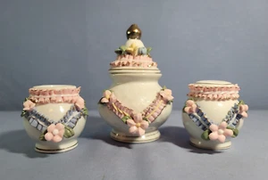 Juego de porcelana de baratija soporte palillo de dientes coctelera plato azúcar jardín rosa vintage - Imagen 1 de 11
