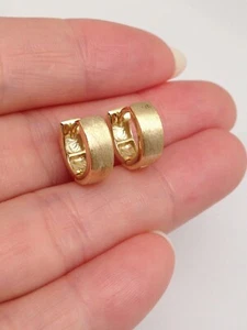 925 Sterling Silver Gold Huggie Hoop Earrings Matte Plain Wide Hoops 10.5mm x4mm - Picture 1 of 9