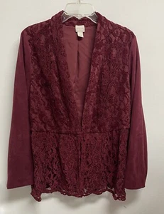 CHICO’S Faux Suede & Lace Peplum Jacket  Red Maple - NEW, Women’s Size 2, Large - Picture 1 of 5