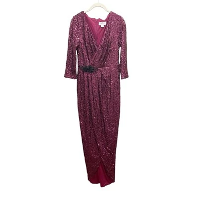 Jessica Simpson Púrpura Formal Lentejuelas Abrigo Vestido Tulipán Falda Cuentas Cintura Talla 4 Foto 1 de 4