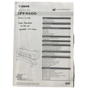 Canon iPF8400 Large Format Printer Basic Guide User Manual In English - Picture 1 of 2