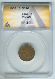1909 Indian Head Cent ANACS EF40 Certified Coin- RK124 - Photo 1 sur 2