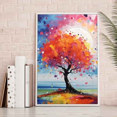 Colorful Artwork Canvas Painting Abstract Tree Wall Art Poster Print Home Decor - Image 1 of 4
