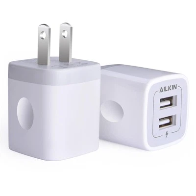 USB Wall Charger, Charger Adapter, AILKIN 2-Pack 2.1Amp Dual Port Quick Charger - Image 1 of 4