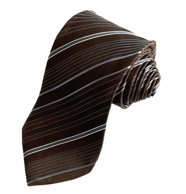 GIORGIO ARMANI Men’s Brown Repp Striped Blue/White Silk Necktie/Italy 61” - Image 1 of 4