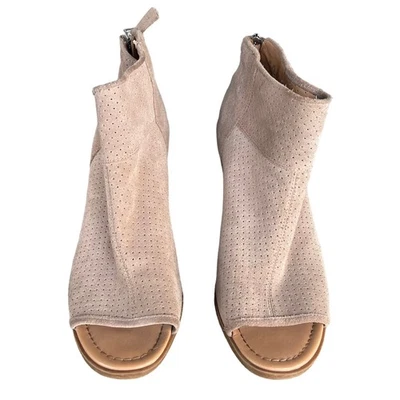 Grueso Gamuza Cremallera Trasera Cuero Tostado Botín Peep Toe Festival Evento Boho Talla 8.5 Foto 1 de 4