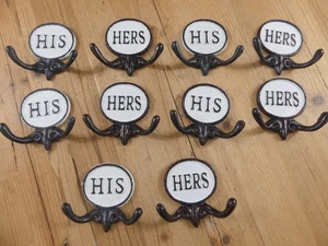 10 COAT HOOKS HIS AND HERS BATH TOWEL RESALE RESELL FLEA MARKET *PAINT FLAWS* - Picture 1 of 12