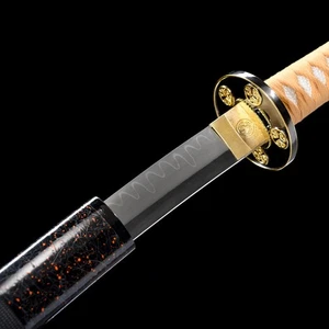 Handmade Japanese Samurai Katana T10 Clay Tempered Steel with Black Yellow Saya - Bild 1 von 9