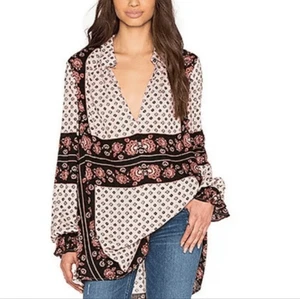 Free People Small Changing Times Border Print Tunic Floral Print Long Sleeve - Picture 1 of 10