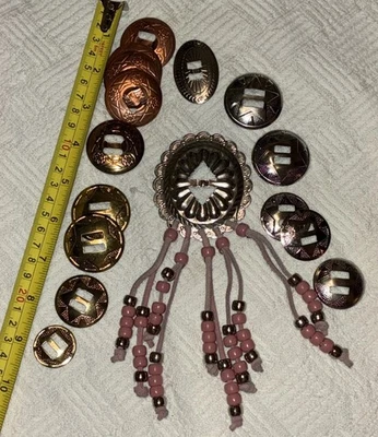Mixed Lot Of 16 Conchos Silver Tone Copper Brass Western Equestrian - Image 1 of 4