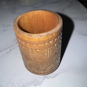 Vintage Hand carved  Cup Desk Organizer  3” - Picture 1 of 4