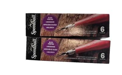 SET OF 2Speedball Linoleum Cutter 5 Assorted Lino Cutters Plastic Storage Handle - Image 1 of 4