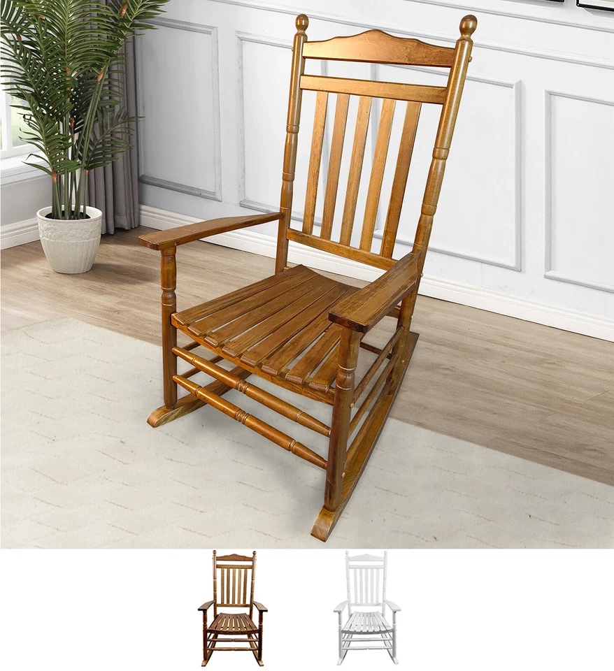 Silla mecedora de madera para porche Asiento de jardín de patio con respaldo alto para exteriores e interiores Foto 1 de 1