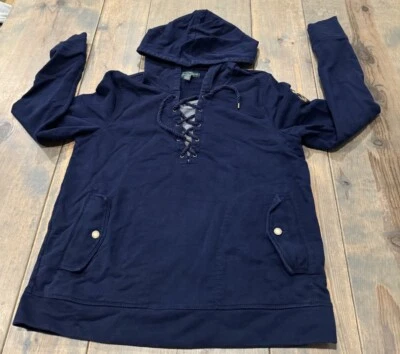 LRL Lauren Jeans Para Mujer Azul Marino Pullover Con Cordones Sudadera con Capucha Algodón M Foto 1 de 4
