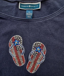 Chanclas Karen Scott para mujer XL 4 de julio de algodón azul marino estrás - Imagen 1 de 6