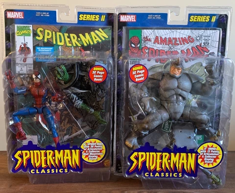 Marvel Spider-Man Classics Series 2 Battle Ravaged & Rhino Figure Lot ToyBiz New Cover