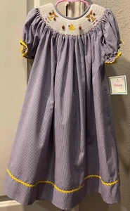 TRICIA Toddler girls Smocked Dress Sz 4T Purple Check Gold Cheerleaders MSRP $80 - Picture 1 of 5