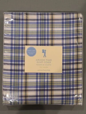 POTTERY BARN KIDS JURASSIC DINOSAUR TWIN PLAID DUVET COVER - !!!BRAND NEW!!! - Image 1 of 4