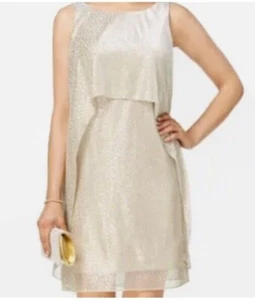 SLNY Light Gold Women's Size 12 Sheath Shimmer Solid Popover Dress NWT Macys - Picture 1 of 15