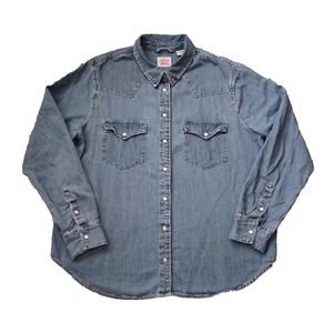 Levi Shirt Womens XL Blue Soft Denim Pearl Snap Western Style Medium Wash - Picture 1 of 15