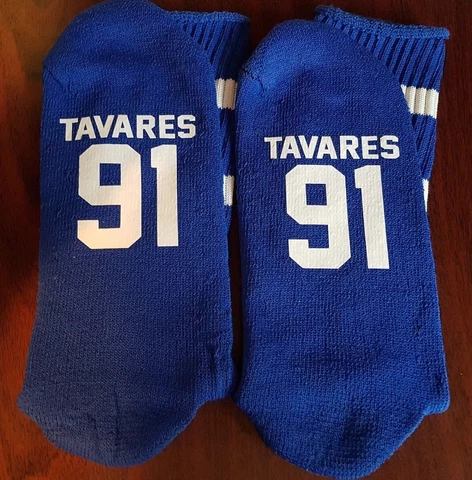 MEN'S CUSTOM "JOHN TAVARES #91" JERSEY STYLE CABIN SOCKS TORONTO TML LEAFS Cover