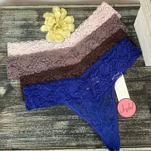 Jezebel SET of 4 Pink Blue & Brown Lace Thong Panties NEW M - Picture 1 of 3