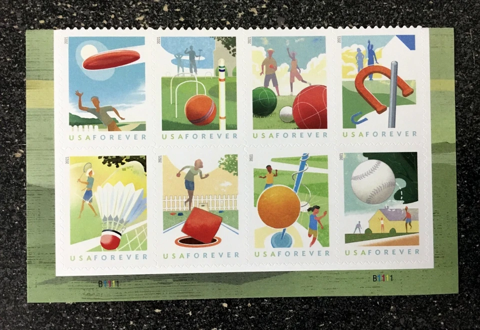 2021USA #5627-5634 Forever Backyard Games - Bottom Plate Block of 8  mint - Image 1 of 1