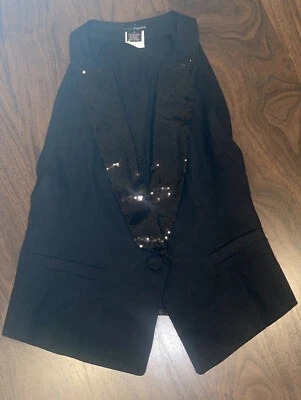 Women black formal vest sequins shear back size small - Image 1 of 4