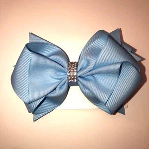 Girls 5 Inch Hair Bow With Rhinestone Embellishment/Alligator Clip Handmade New - Picture 1 of 4