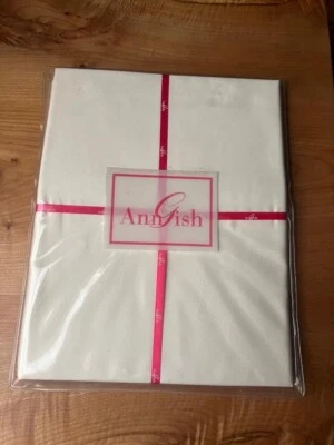 NWT $138 Ann Gish Cotton Sateen STANDARD Pillowcases Set Ivory, Sand Silk Trim
