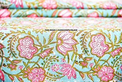 2.5 Yard Handmade Cotton Indian Natural Sanganeri Print Hand Block Print Fabric - Image 1 of 3