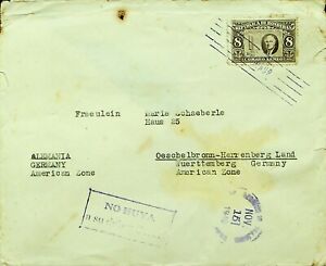 SEPHIL HONDURAS 1949 POST WWII 8c ON COVER TO WURTTEMBERG GERMANY US ZONE