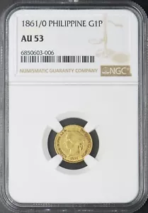 1861/0 Spanish Philippines Gold 1 Peso - NGC AU 53 - ✪COINGIANTS✪ - Picture 1 of 2