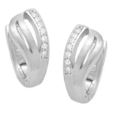Orecchini Creole Argento 925 con Zirconia Bianco Alla Moda Creoli Opaco E Lucido - Immagine 1 di 4