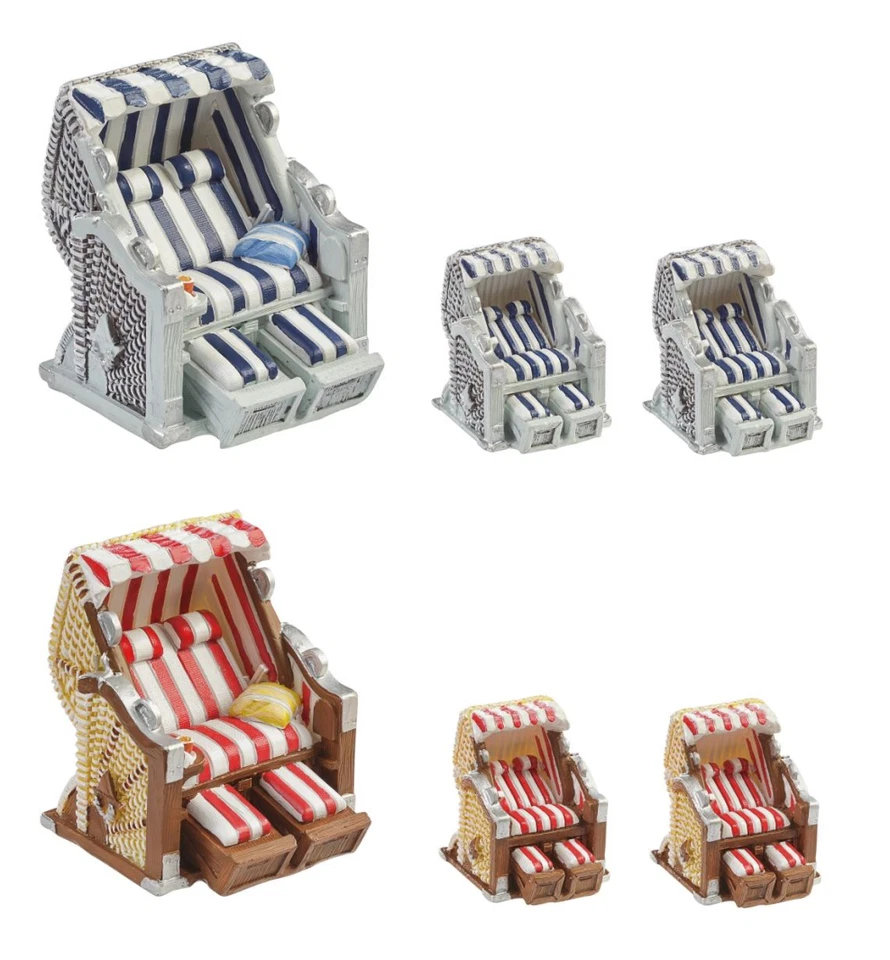 Strandkorb 3,5 oder 6,5 cm Dekofigur Reise Urlaub Maritim Liegestuhl Hobbyfun - Bild 1 von 1