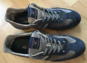 SERAFINI LUXURY MENS BLUE/GREY LEATHER/SUEDE TRAINERS SIZE 9 - Picture 1 of 10