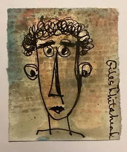 Tiny portrait - Boy - original pen and ink drawing with print and paint wash - Picture 1 of 1