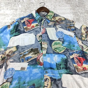 VTG Jams World Shirt Mens Size XL Hawaiian Button-Up Tourist Post Card Rayon 90s - Picture 1 of 12