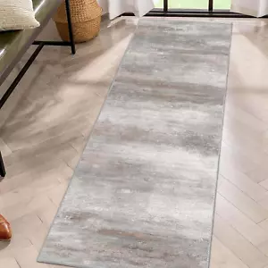 Modern Abstract Washable Rug Runner Non-Slip Beige Striped Hallway & Entryway - Picture 1 of 12